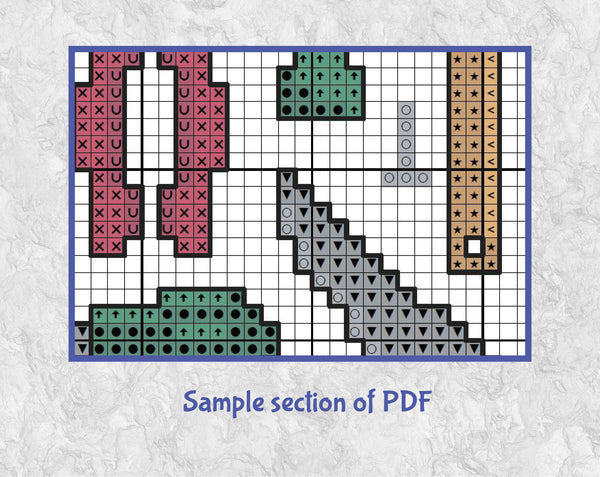 DIY and Construction Workers Christmas Tree cross stitch pattern. Sample section of PDF.