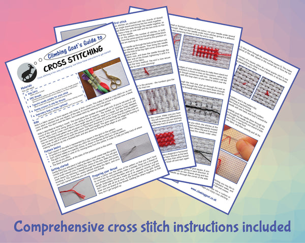 Comprehensive cross stitch patterns included.