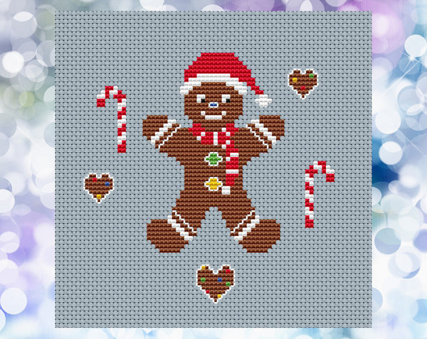 Gingerbread Man cross stitch pattern. Shown without frame.
