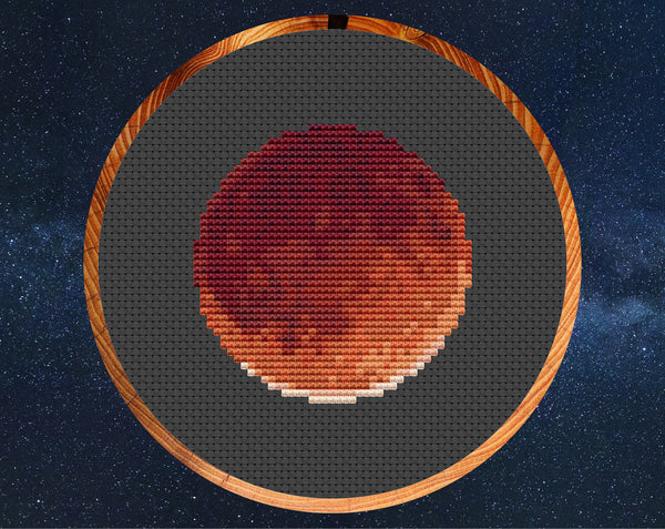 Cross stitch pattern of a total lunar eclipse