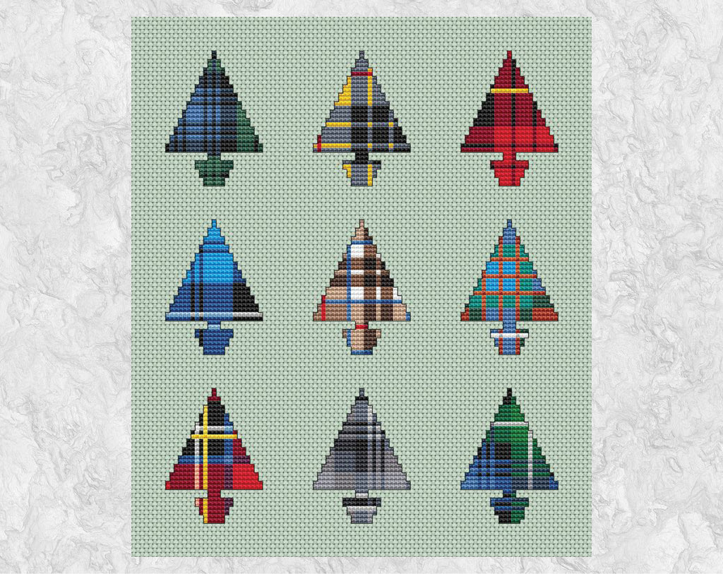 Nine Tartan Christmas Trees cross stitch pattern – Climbing Goat Designs