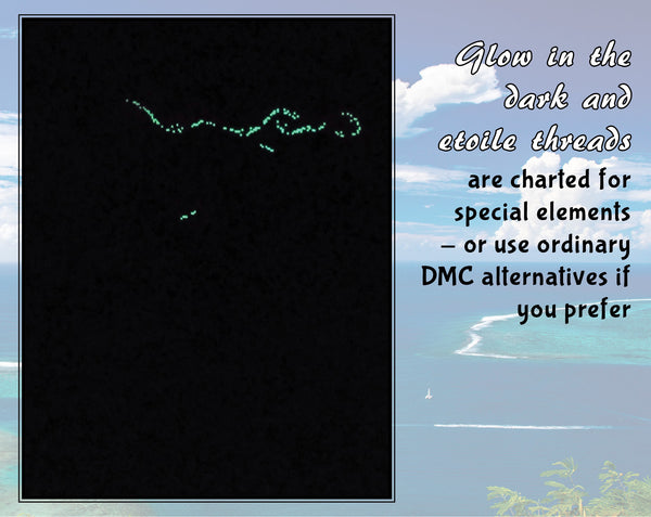 Ocean: Wonders of the Seas. A stitchalong by Climbing Goat Designs.

Glow in the dark and etoile threads are charted for special elements - or use ordinary DMC alternatives if you prefer.