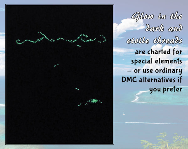 Ocean: Wonders of the Seas. A stitchalong by Climbing Goat Designs.

Glow in the dark and etoile threads are charted for special elements - or use ordinary DMC alternatives if you prefer.