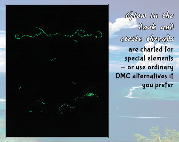 Ocean: Wonders of the Seas. A stitchalong by Climbing Goat Designs.

Glow in the dark and etoile threads are charted for special elements - or use ordinary DMC alternatives if you prefer.