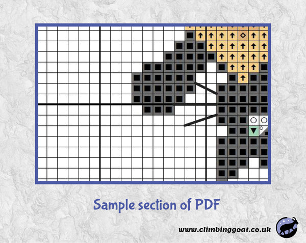 Peekaboo Cat Hearts cross stitch pattern. Sample section of PDF.