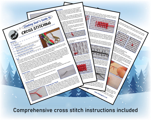 Penguin Christmas cross stitch pattern. Comprehensive cross stitch insructions included.