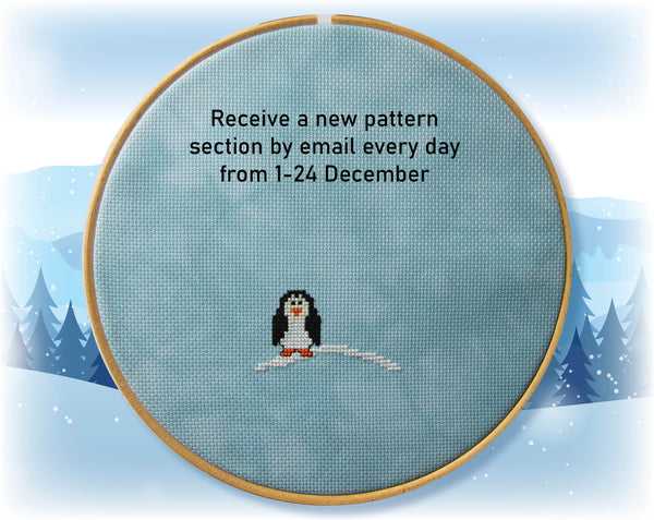 Penguins Advent Calendar Stitchalong cross stitch pattern. Receive a new pattern section by email every day from 1-24 December.