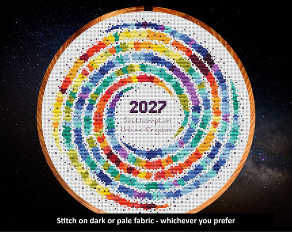 Rainbow Temperature Galaxy by Climbing Goat Designs - maximum temperatures version. Stitch on dark or pale fabric - whichever you prefer.