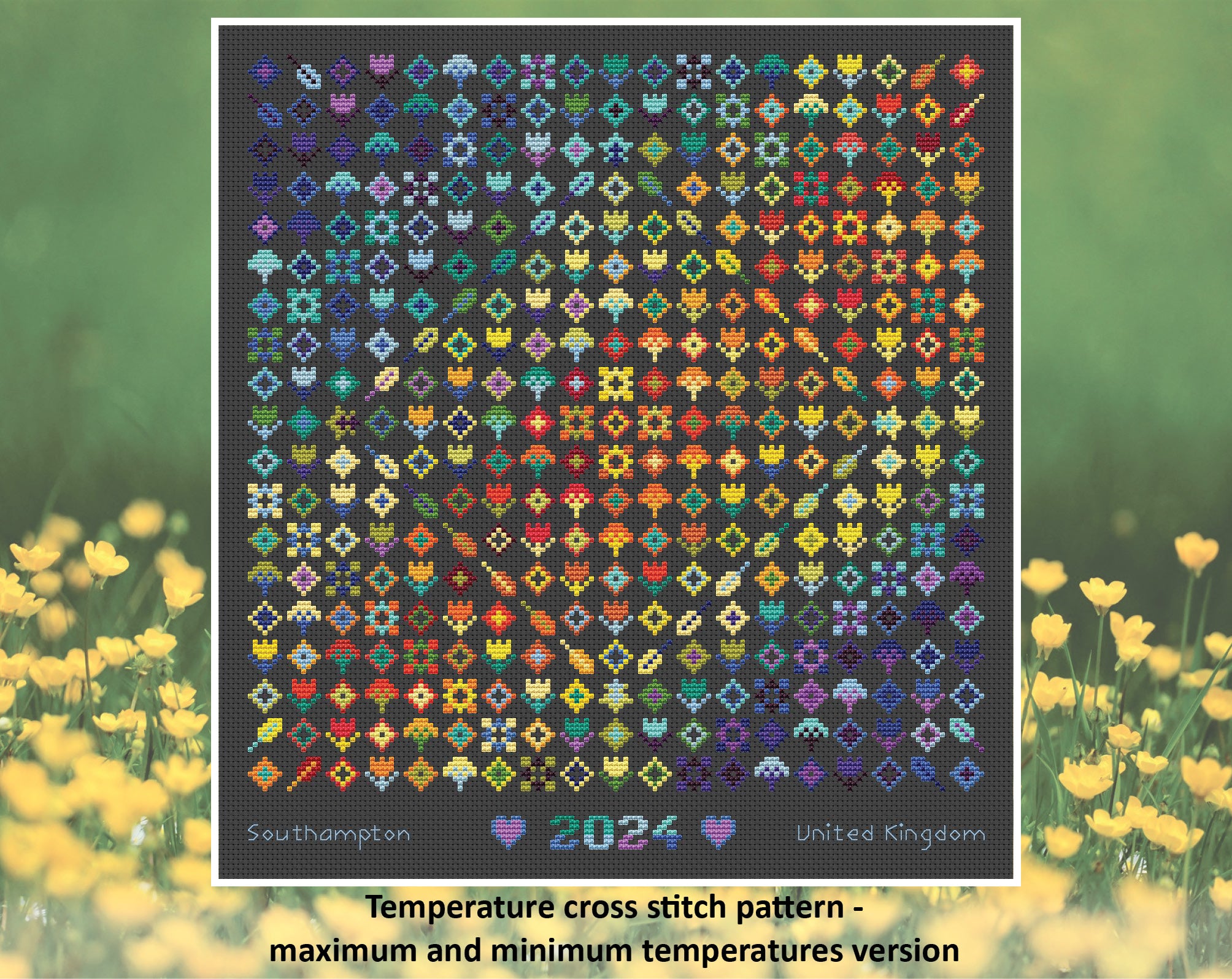 Rainbow Temperature Garden cross stitch pattern - maximum and minimum temperatures version.