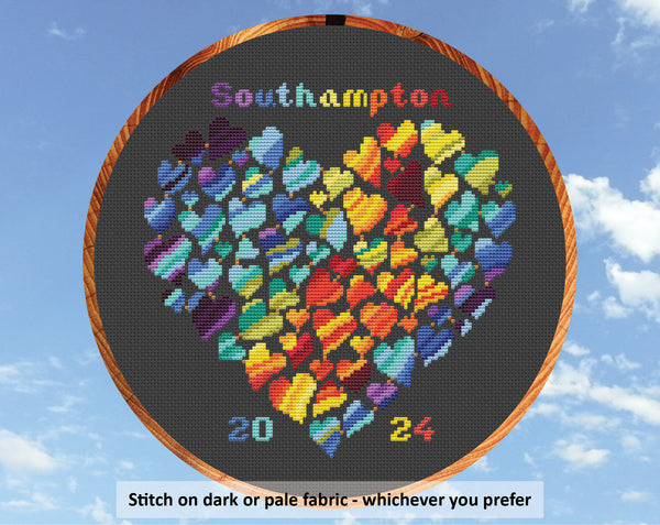 Rainbow Temperature Heart cross stitch pattern. Stitch on dark or pale fabric - whichever you prefer.