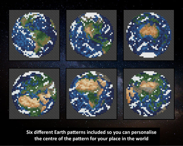 Rainbow Temperature Night Sky cross stitch pattern - maximum temperatures version. Six different Earth patterns included so you can personalise the centre of the pattern for your place in the world.