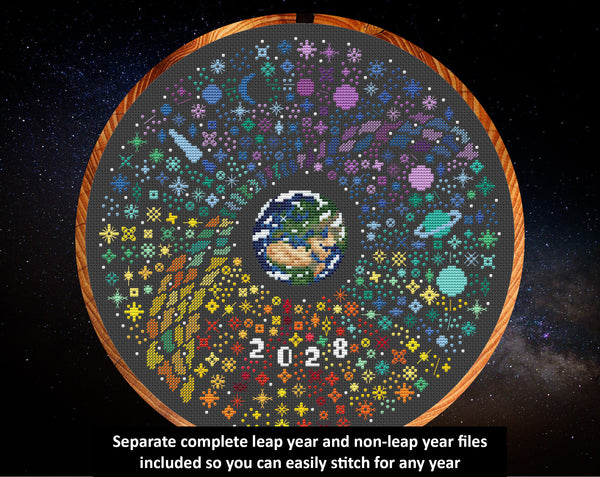 Rainbow Temperature Night Sky cross stitch pattern - maximum temperatures version. Separate complete leap year and non-leap year files included so you can easily stitch for any year.