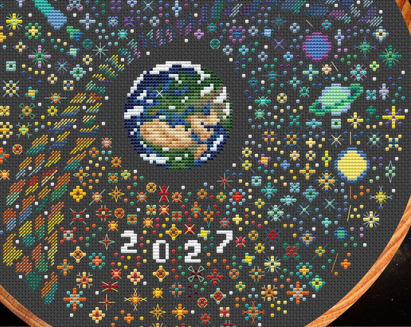 Rainbow Temperature Night Sky cross stitch pattern - maximum and minimum temperatures version. Close up of lower half of pattern.