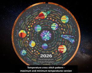 Rainbow Temperature Solar System cross stitch pattern - maximum and minimum temperatures version.