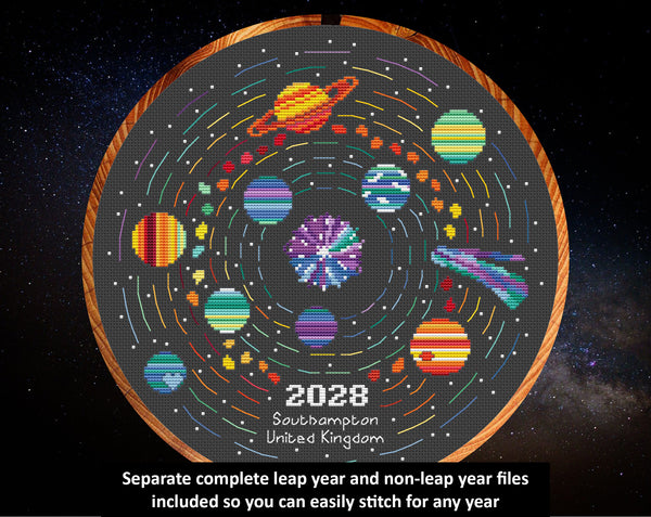 Rainbow Temperature Solar System - maximum temperatures version. Separate leap year and non-leap year files included so you can easily stitch for any year.