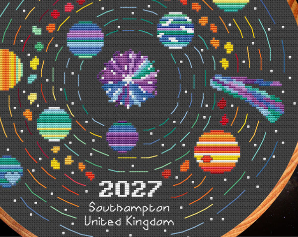 Rainbow Temperature Solar System - maximum temperatures version. Close up of lower half of design.