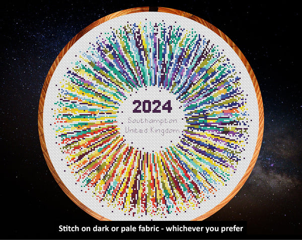Rainbow Temperature Supernova cross stitch pattern - maximum and minimum temperatures version. Stitch on dark or pale fabric - whichever you prefer.