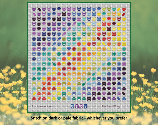 Rainbow Temperature Garden cross stitch pattern. Stitch on dark or pale fabric - whichever you prefer.