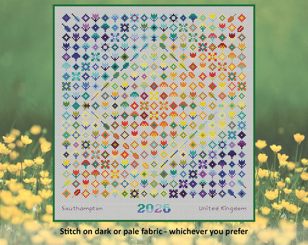 Rainbow Temperature Garden cross stitch pattern - maximum and minimum temperatures version. Stitch on dark or pale fabric - whichever you prefer.