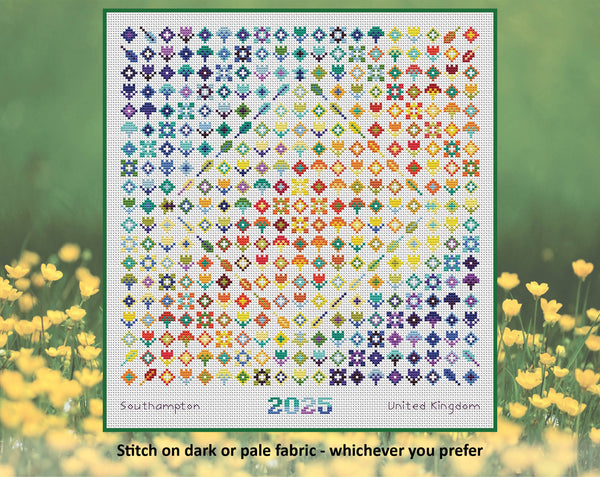 Rainbow Temperature Garden cross stitch pattern - maximum and minimum temperatures version. Stitch on dark or pale fabric - whichever you prefer.