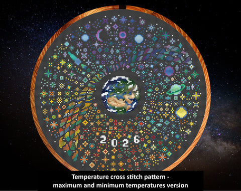 Rainbow Temperature Night Sky cross stitch pattern - maximum and minimum temperatures version.
