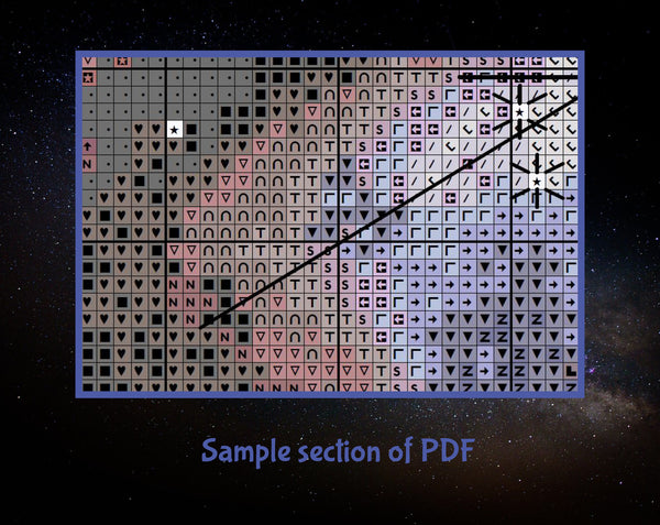 Rho Ophiuchi Cloud Complex cross stitch pattern based on the James Webb Space Telescope's first anniversary image. Sample section of PDF.