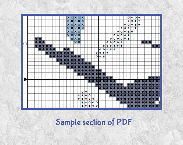 Skiing Heart cross stitch pattern. Sample section of PDF.