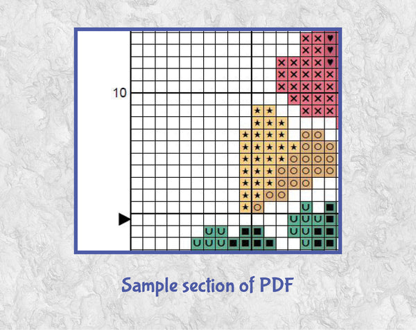 Smaller Hearts Christmas Tree cross stitch pattern. Sample section of PDF.