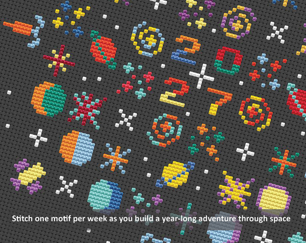 Temperature Galactic Voyage cross stitch pattern by Climbing Goat Designs. Stitch one motif per week as you build a year-long adventure through space.