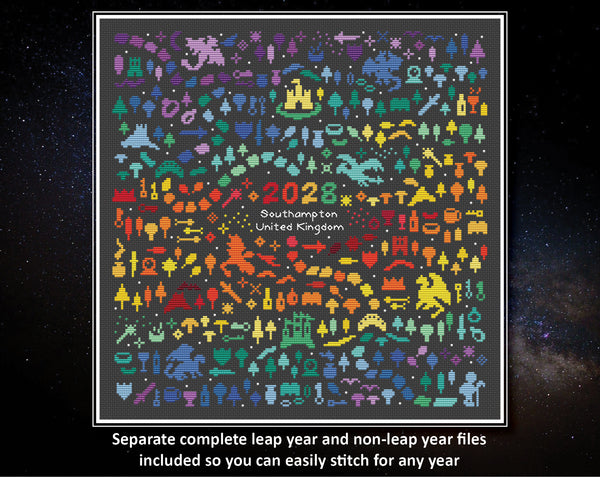 Temperature Land of the Dragons cross stitch pattern - maximum temperatures version. Separate complete leap year and non-leap year files included so you can easily stitch for any year.