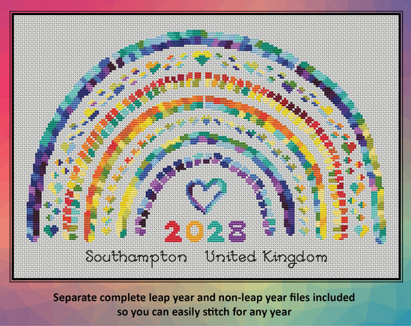 Temperature Rainbow cross stitch pattern by Climbing Goat Designs - maximum and minimum temperatures version. Separate complete leap year and non-leap year files included so you can easily switch for any year.