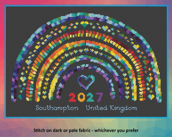 Temperature Rainbow cross stitch pattern by Climbing Goat Designs - maximum and minimum temperatures version. Stitch on dark or pale fabric - whichever your prefer.