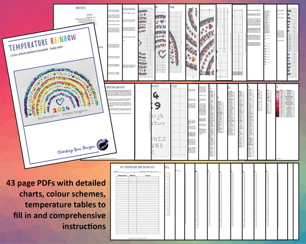 Temperature Rainbow - maximum and minimum temperatures version. 43 page PDFs with detailed charts, colour schemes, temperature tables to fill in and comprehensive instructions.