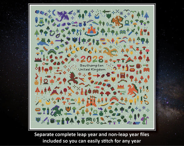 Temperature Land of the Dragons (for pale fabric) cross stitch pattern by Climbing Goat Designs - maximum and minimum temperatures version. Separate complete leap year and non-leap year files included so you can easily stitch for any year.