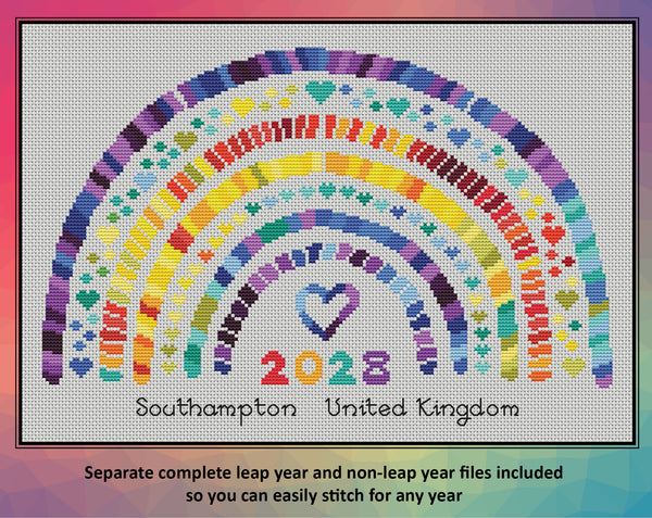 Temperature Rainbow cross stitch pattern. Separate complete leap year and non-leap year files included so you can easily stitch for any year.