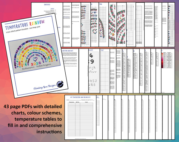Temperature Rainbow - maximum and minimum temperatures version. 43 page PDFs with detailed charts, colour schemes, temperature tables to fill in and comprehensive instructions.