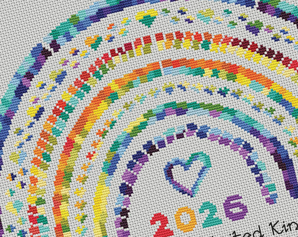 Temperature Rainbow - maximum and minimum temperatures version. Close up of design on white fabric.