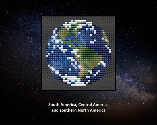 Views of our Planet Earth cross stitch patterns. Pattern showing South America, Central America and southern North America.
