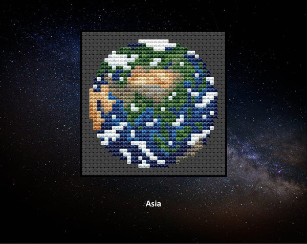 Views of our Planet Earth cross stitch patterns. Pattern showing Asia.