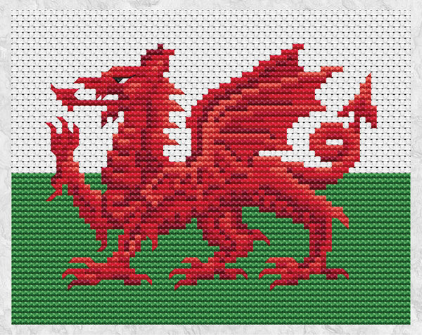 Welsh Dragon cross stitch pattern. Shown without frame.