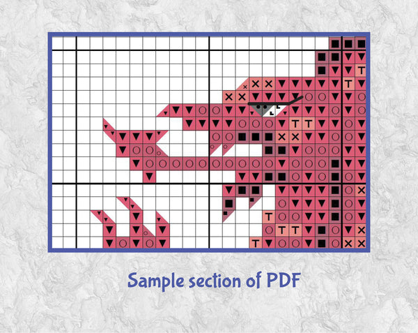 Welsh Dragon cross stitch pattern. Sample section of PDF.