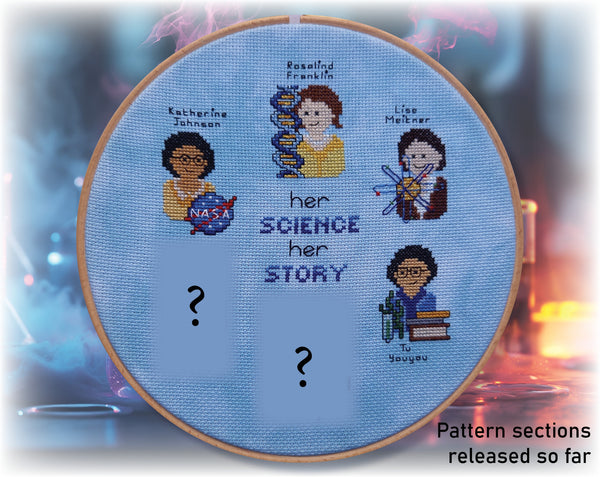Her Science, Her Story: Women in Science Stitchalong (cross stitch pattern).

Receive a new pattern section by email every two weeks.