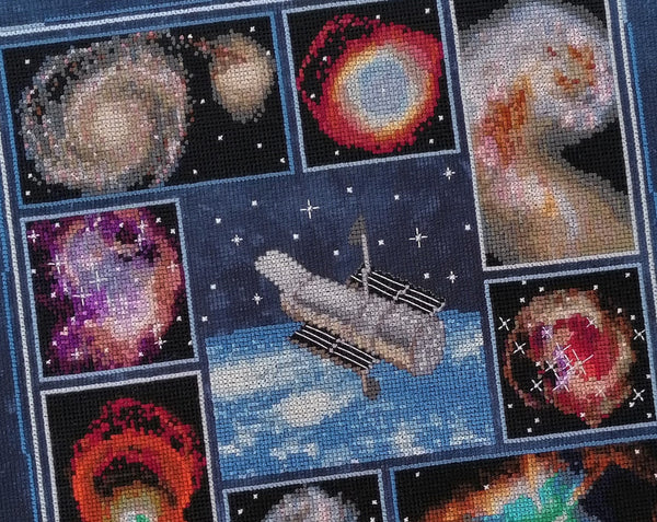 Wonders of the Hubble Space Telescope cross stitch pattern: Close up of upper half of design