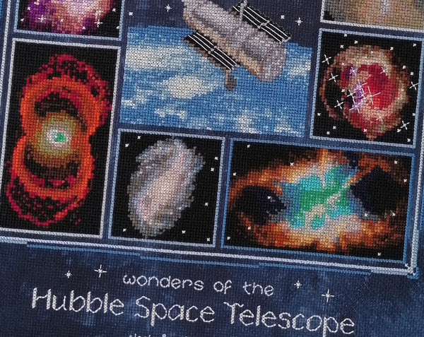 Wonders of the Hubble Space Telescope cross stitch pattern: Close up of lower half of design