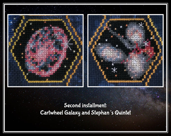 Wonders of the James Webb Space Telescope Stitchalong. Second installment: Cartwheel Galaxy and Stephan's Quintet