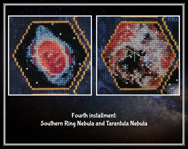 Wonders of the James Webb Space Telescope Stitchalong. Fourth installment: Southern Ring Nebula and Tarantula Nebula