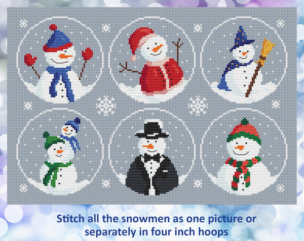 A Gathering of Snowmen cross stitch pattern - set of six different snowman designs
