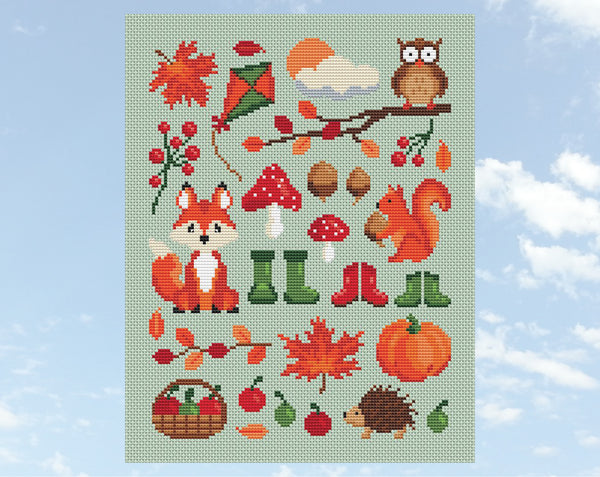 Autumn Bounty cross stitch pattern - shown without frame