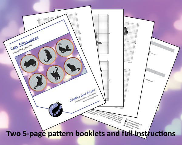 Cat Silhouettes cross stitch patterns. Pages of pattern booklet.