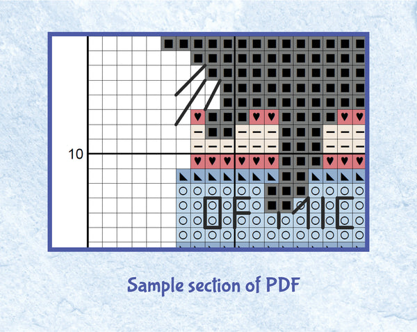 Catnapped cross stitch pattern. Section of PDF.